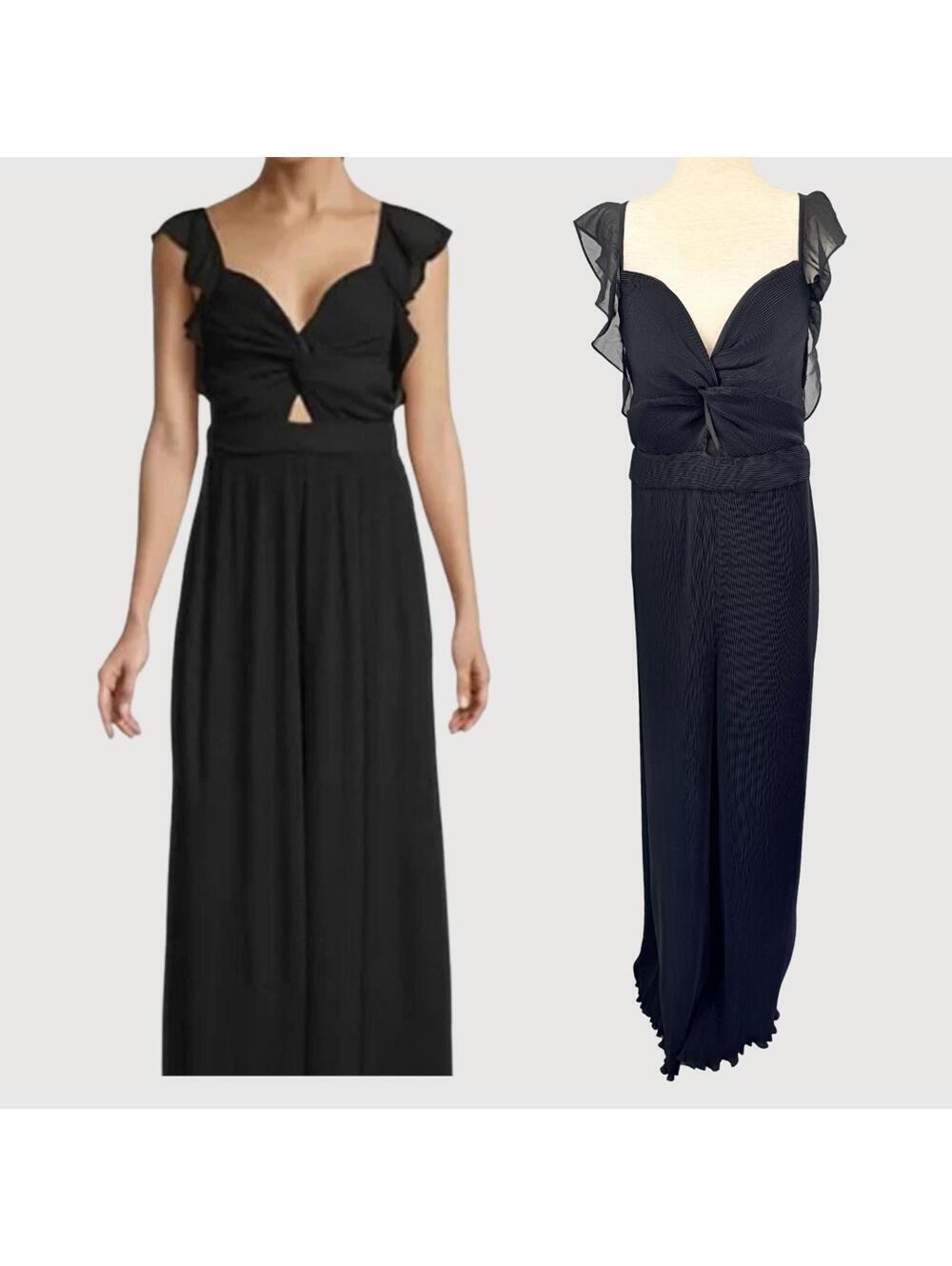 Revolve ASTR Haydee Plisse Jumpsuit Black Wide Leg NWT L